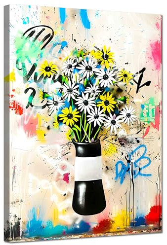 Kunstbruder© Wandbilder Banksy Gross hochkant Schlafzimmer Homed Deko Wohnung Bild Wohnzimmer Bilder Leinwand Graffiti kunstdruck - Bunt gemälde (vase2, 30x40 cm)