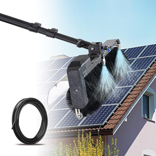 Brosse à rouleau nettoyage panneaux solaires,brosse nettoyage panneaux photovoltaïques,avec brosse à rotation automatique et poteau réglable en eau,tuyau d'extension 10m et pompe à eau,5.5m