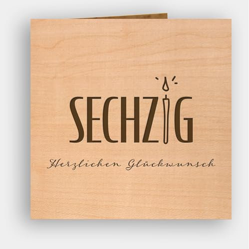 Original Holzgrusskarte - Geburtstagskarte für besondere Glückwünsche zum Geburtstag – sechzig - Kirschholz, Geburtstagsbillet, Glückwunschkarte, Postkarte, Geschenkkarte (sechzig)