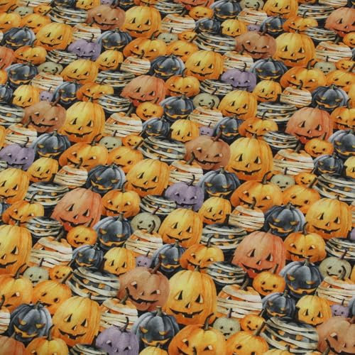 Stoff Meterware Halloween Baumwolle - 1 Meter, Kostüm, Fasching, Karneval, Kissen, Kinder, Bekleidung, Basteln, Nähen, Deko (Kürbis)