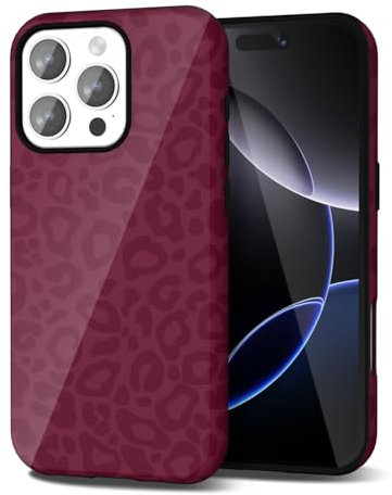 Svanove Cheetah Print Phone Case for iPhone 16 Pro Max Case Girly Trendy Leopard Pattern, Retro Cool Animal Print, Luxury Cute Case for Women, Aesthetic Y2k Hard Shell Plastic, Burgundy