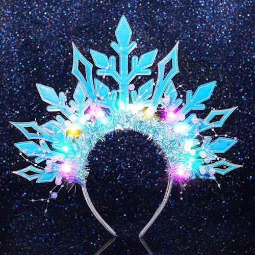 Kilshye Serre-tête lumineux de Noël avec flocons de neige et perles pour femme