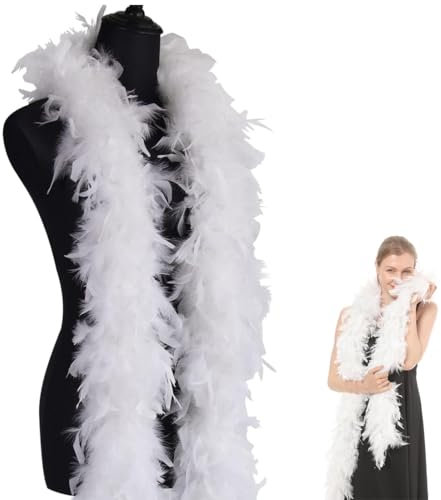 QIBZI Boas,Weiße Federboa, 1,2 Meter lange türkische Feder-Chandelle-Boa, selbstgemachte Hochzeitstanzparty für Halloween-Party