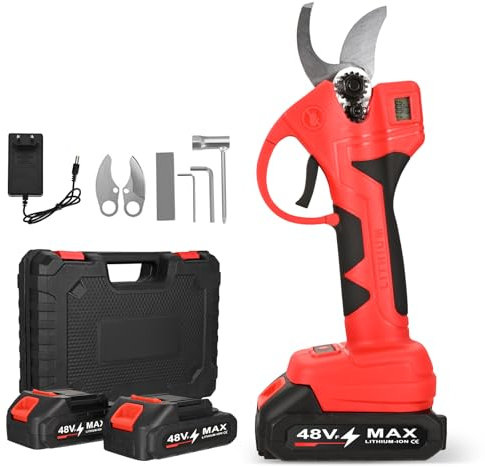 Akku Astschere, 30mm Professionelle Schnurlose Elektrische Gartenschere mit 2 * 2000mAh, 6-8 Arbeitsstunden, LCD Anzeige, Bürstenlosen Motor Baumschere, Effizientes Beschneiden für Baumzweige, Blumen