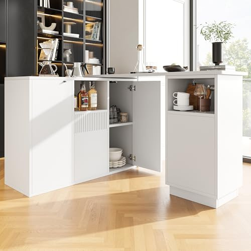 Huayz Tavolo da bar girevole a 360° (corpo principale 210 x 30 x 100,9 cm), design moderno e semplice, con spazio aperto e piano di lavoro in marmo, adatto per cucina, soggiorno e sala da pranzo