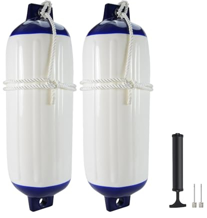 YLVERX 2-Pack Heavy Duty Boat Fenders with Ropes – Saltwater Resistant Rubber Marine Boat Bumpers for Docking, Pontoon & Yacht Protection