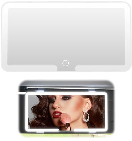 Car Vanity Mirror with LED Lights, Sun Visor Mirror, Car Makeup Mirror, Rechargeable Scratch-resistant Car Vanity Mirror View Mirror Sun Simple Practical Car Visor Mirror for Universal Car (White)