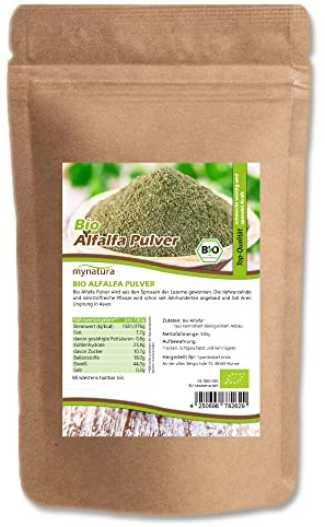 Mynatura Polvere di Alfalfa biologica, per piante, in polvere, frullato, frullato proteico, vegano, prodotto naturale, tè, erba medica, in sacchetto (2000 g)