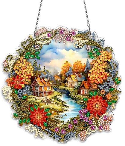 DIY Diamond Painting Herbst Diamant Painting Basteln Anhänger mit Kette Fenster Deko Diamond Painting Fensterbilder Herbst Deko Diamant Malerei Türkranz Für Thanksgiving Wandbehang Kits (A)