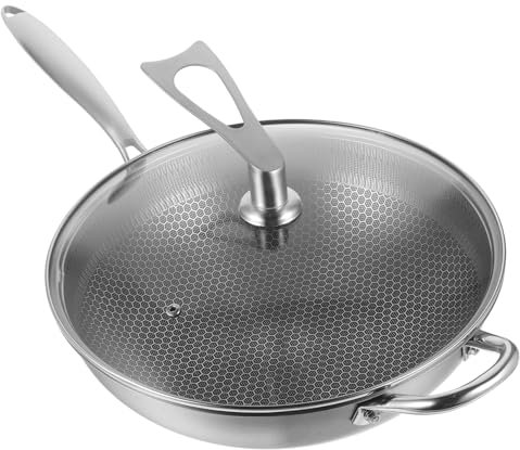 WEKADRIN Wok De Acero Inoxidable Antiadherente Con Tapa y Diseño De Panal Para Cocina De Inducción Fácil De Limpiar y Duradero