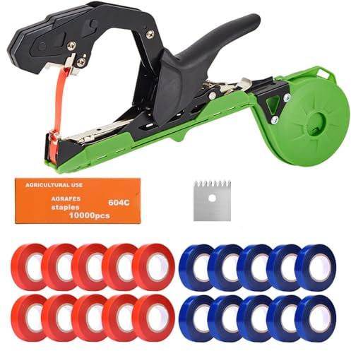 Legatrice per vigna, legatrice per piante con nastro rosso e blu, legatrice per pomodori, per legare pomodori, uve, fiori, verdure (b)