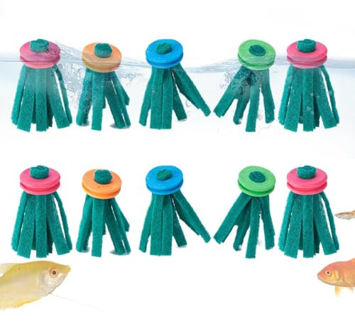 Spawning Mop, 10 Pieces Floating Fish Breeding Mops, 1.77x3.94 Inches Foam Ring Floating Reusable Scrubber for Rainbowfish Snails Amphibians Turtles and Freshwater