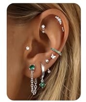 Morfetto 9 Paar Ohrringe Gold Set 316L Chirurgenstahl Medizinische Ohrstecker 14K Vergoldet Hypoallergen Klein Creolen Ohrringe Set Knorpel Tragus Helix Piercings Ohr Damen Herren Gold Silber