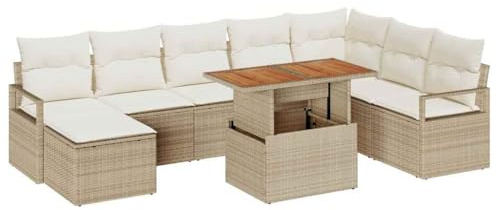 vidaXL Garten-Sofa-Set mit Speicher 9 pcs Beige Poly Rattan, Garten- und Terrassenlounge, modernes modulares Sofa-Set, Outdoor-Sitzgelegenheiten, viel Stauraum, Komfort für die Terrasse