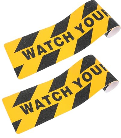 VALICLUD 2Pcs Watch Your Step Floor Warning Decals Black Adhesive Safety Tapes for Stairs Ramps Platforms Non-slip Caution Sign Stickers for Industrial and Sports Areas