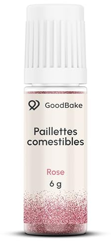 GoodBake Paillettes comestibles roses 6 g | sans sucre, végétaliennes et sans goût | Paillettes pour boissons, cocktails et gâteaux, avec colorant alimentaire en poudre