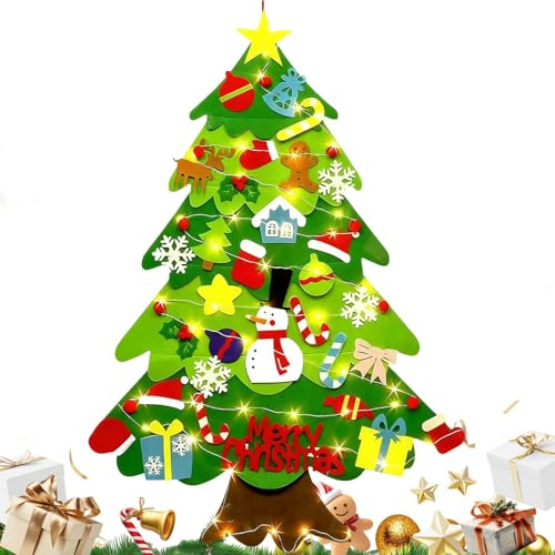 Filz Weihnachtsbaum, 100 cm DIY Vlies Filz Tannenbaum Zum Schmücken Mit 32 Abnehmbaren Hängenden Ornamenten Und LED-Lichtern, Für Home/Tür/Wand Hängend Dekors
