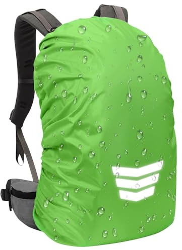 HUVZOR 1 pieza fundas impermeables para mochila de 35 L, funda para lluvia, protector de mochila con tira reflectante para exteriores, viajes, senderismo, montañismo, ciclismo(Verde)