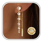 KRFY Ohrringe Silber 925 Hängend 14K Vergoldet Ohrringe Damen Kette Ohrhänger Gold Ohrstecker Kette Tropfenohrringe Perlenbar Kubischer Zirkonia Hypoallergen Ohrstecker Leichtgewicht