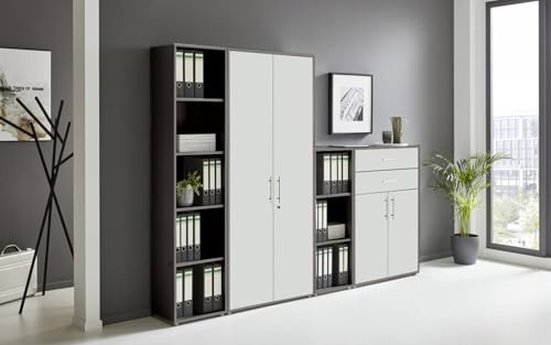 BMG Möbel Aktenschrank Office Edition Set 22, Büroschrank abschließbar mit Metallgriffen Made in Germany (Anthrazit/Weiß Matt)
