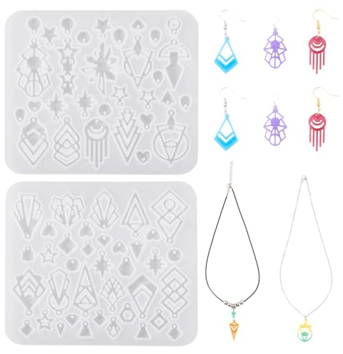 Craftora - Lot de 2 moules en silicone en forme de cœur, étoile, larme et triangle pour pendentifs, pour coulée de résine UV et résine époxy, fabrication de bijoux et clés