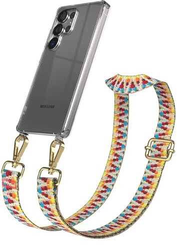 EAZY CASE Handykette - Verstellbares Taschenband kompatibel mit Galaxy S25 Ultra, Schulterriemen, Handykordel mit Silikon Hülle, Umhängetasche, Regenbogen Gold