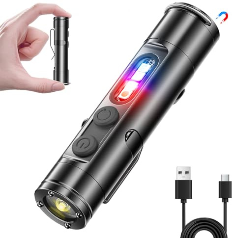 Temeemeg Pocket Flashlight - 500 Lumens, Magnetic Base, Window Breaker - EDC Flashlight for Everyday Carry & Emergency Use.