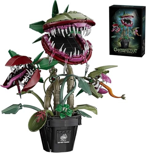 Carnivorous Flower Potted Plant Building Block Set, 1118 PCS Horror Flowers Model Kit, Flexible Cannibal Flower with Pot Building Kit, Creative Botanical Decoration Gift for Adults (KQ401)