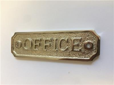 OFFICE Door Sign Solid Brass with a Shiny Nickel Silver Finish 11.5 x 3.3cm comes with Screws DSN-16-N
