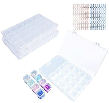 Pangmao 2 Pack 56 Grids Jewelry Storage Box Diamond Painting Box Clear Bead Plastic Storage Organizer Container Boxes with Stickers