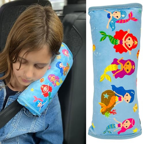 HECKBO Auto Schlafkissen für Kinder Mädchen Jungen - Meerjungfrau Mermaid - maschinenwaschbar – kuschelweich - Auto Gurtkissen, Gurtschoner, Gurtschutz Sitzerhöhung, Auto Kissen, Reisekissen, Urlaub