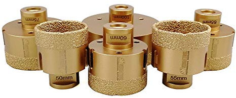 SHDIATOOL Forets Diamant 6PCS 50/55/60/65/75/100MM Brasé Sous Vide et Trépans avec Filetage M14 pour Perçage à sec en Porcelaine Carrelage Granit Marbre