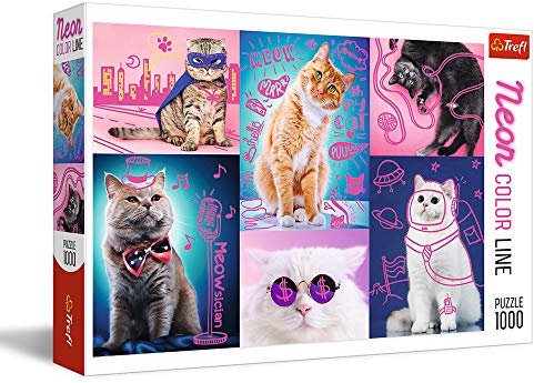 Trefl, Puzzle, Superkatzen, 1000 Teile, Neon Color Line, Premium Quality, für Erwachsene und Kinder ab 12 Jahren, Farbig