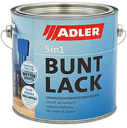 ADLER 5in1 Buntlack für Innen und Außen - 2,5l - Wetterfester Lack und Grundierung für Holz, Metall & Kunststoff - Matt, RAL9001 Cremeweiß