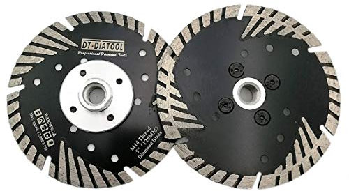DT-DIATOOL Diamant Trennscheibe 2 Stücke 125 mm x M14 Turbo Sägeblatt mit Schutzzähne zum Schneiden Schleifen Granit Marmor Beton Fliesen