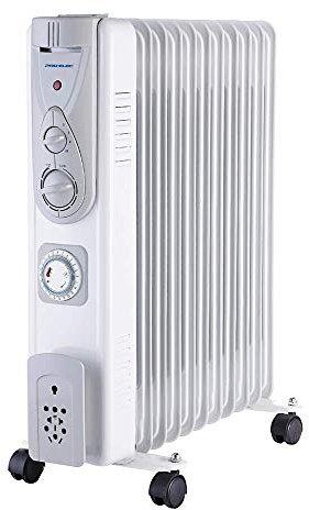 PRO ELEC PELL0215-UK 2.5kW 11 Fin Oil Filled Radiator with Timer, White