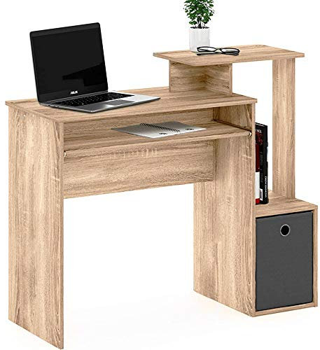 BAKAJI Bureau avec tiroir en Tissu, étagère supérieure, bibliothèque et Support pour Clavier, Amovible, pour Ordinateur Portable, en Bois MDF, ameublement, Maison, Bureau, Chambre (chêne)