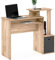BAKAJI Escritorio con cajón de Tela con Estante Superior de librería y Bandeja para Teclado extraíble para Ordenador de Madera MDF (Roble)