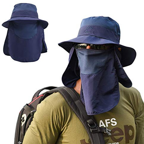 TMEOG Sombrero para el Sol Hombre Mujer Gorra Nuca Protección UV Solar con Protector de Cuello, Sombrero Pescador de Pesca Trekking Senderismo Safari Verano(Pescador_Azul)