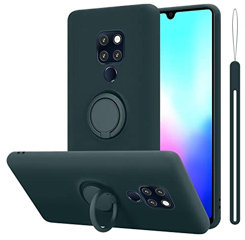 Cadorabo Hülle kompatibel mit Huawei Mate 20 Schutzhülle TPU Silikon Case Liquid Design mit Ring Slim Kratzfest Liquidsilikon Microfaser mit Rundumschutz Case Hülle für Huawei Mate 20 in Grün