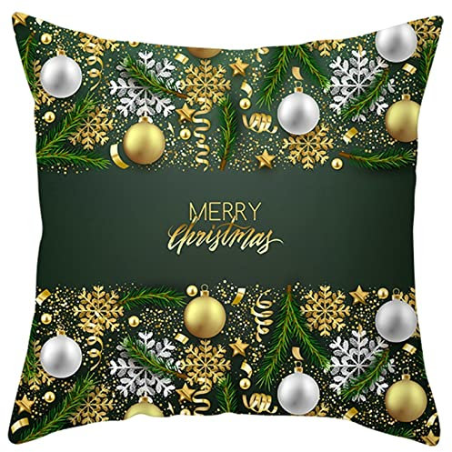 AMDXD Copricuscini Letto 45 x 45, Copricuscino Quadrata Oro Verde Palla di Pino Cembro Merry Christmas