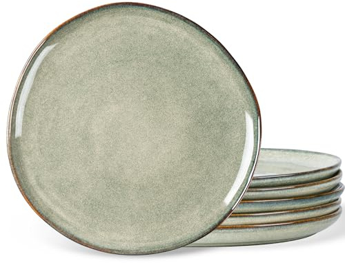 AmorArc Set di 6 piatti piani in ceramica, fatti a mano, in gres porcellanato reattivo, di forma rustica, per cucina, forno a microonde e lavastoviglie, resistenti ai graffi, colore reattivo