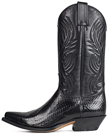 Sendra Boots - Stivali da cowboy da donna e da uomo con tacchi a punta - Stile cowboy in pelle nera - Stivali da cowboy eleganti