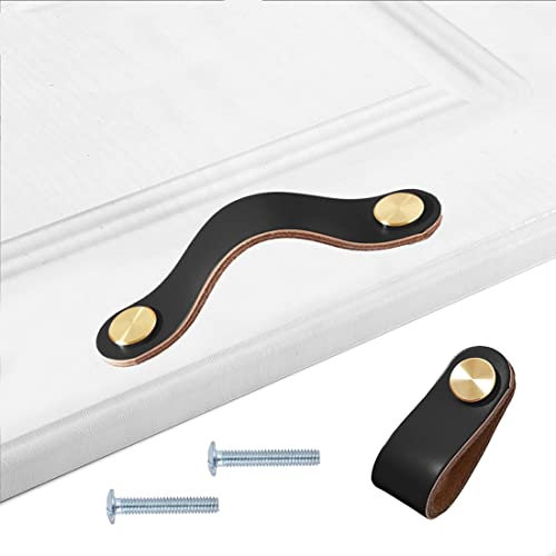 HY HUIJUN Ledergriffe Möbel;4 Stück Handgemachte Möbelgriffe Leder Knopf Schrankgriff Knöpfe für Ledergriff Küchenschränke Schränke