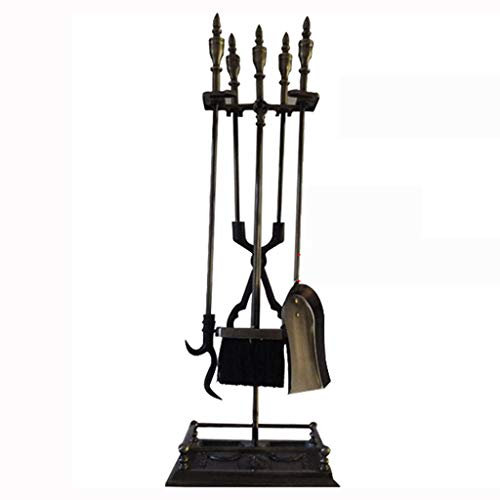 Outils de Cheminée 5 PCS Outils Serviteur de cheminée en fer forgé Cheminée Accessoires Outils Porte avec poignées Outils for l'intérieur Décor Cheminée d'extérieur Outil moderne Fire Pit Poker tenail