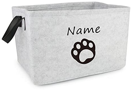 TONYFY Canvas Spielzeugkiste für Haustiere, mit Griffen, Faltbare aufbewahrungsboxen ideal für die Organisation von Hundespielzeug, Hundekleidung, Hunde Katzen zubehör und Haustierbedarf (G Grau)