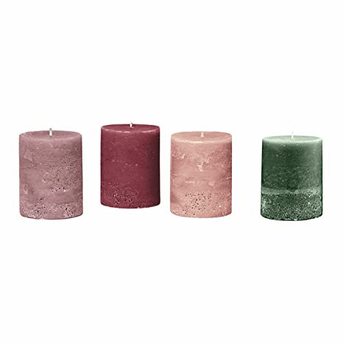 Loberon Kerze 4er Set Virrans, Handgearbeitete Echtwachskerzen, Durchgefärbt, Lange Brenndauer, Adventskerzen, Adventskranz, Stumpenkerzen, Paraffinwachs, bunt