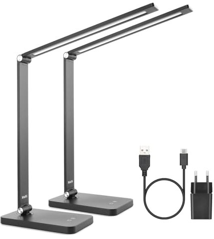 [2-Pack]mafiti Schreibtischlampe LED Dimmbar Tischlampe 5 Farb und 3 Helligkeitsstufen, Augenfreundliche Nachttischlampe, USB-Anschluss für Leser, Kinder, Büro-Schwarz