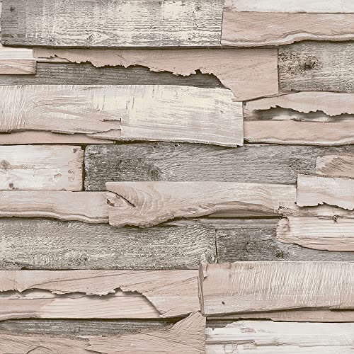 Grandeco Malay Natural Planked Wood Effect Wallpaper, Blush Pink