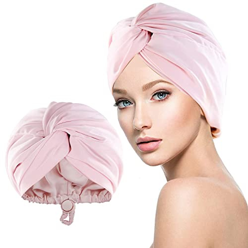 WUBAYI Cuffia in seta per dormire, imitazione notte, avvolgimento in seta con bottone elastico regolabile, morbida copertura per la testa da donna con capelli ricci